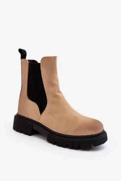 New Damskie Ocieplane Botki Sztyblety Na Suwak Beżowe Vesta Damskie Brązowe I Beżowe Botki|Botki Płaskie