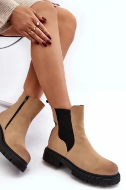 New Damskie Ocieplane Botki Sztyblety Na Suwak Beżowe Vesta Damskie Brązowe I Beżowe Botki|Botki Płaskie