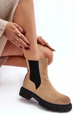 New Damskie Ocieplane Botki Sztyblety Na Suwak Beżowe Vesta Damskie Brązowe I Beżowe Botki|Botki Płaskie