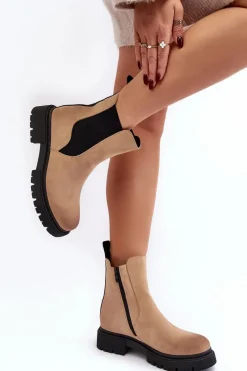 New Damskie Ocieplane Botki Sztyblety Na Suwak Beżowe Vesta Damskie Brązowe I Beżowe Botki|Botki Płaskie