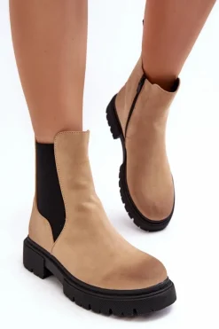 New Damskie Ocieplane Botki Sztyblety Na Suwak Beżowe Vesta Damskie Brązowe I Beżowe Botki|Botki Płaskie