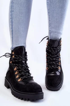 Sale Damskie Ocieplane Botki Sznurowane Czarne Jesse Damskie Damskie Trapery|Botki Sznurowane