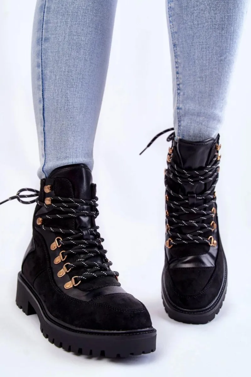 Sale Damskie Ocieplane Botki Sznurowane Czarne Jesse Damskie Damskie Trapery|Botki Sznurowane