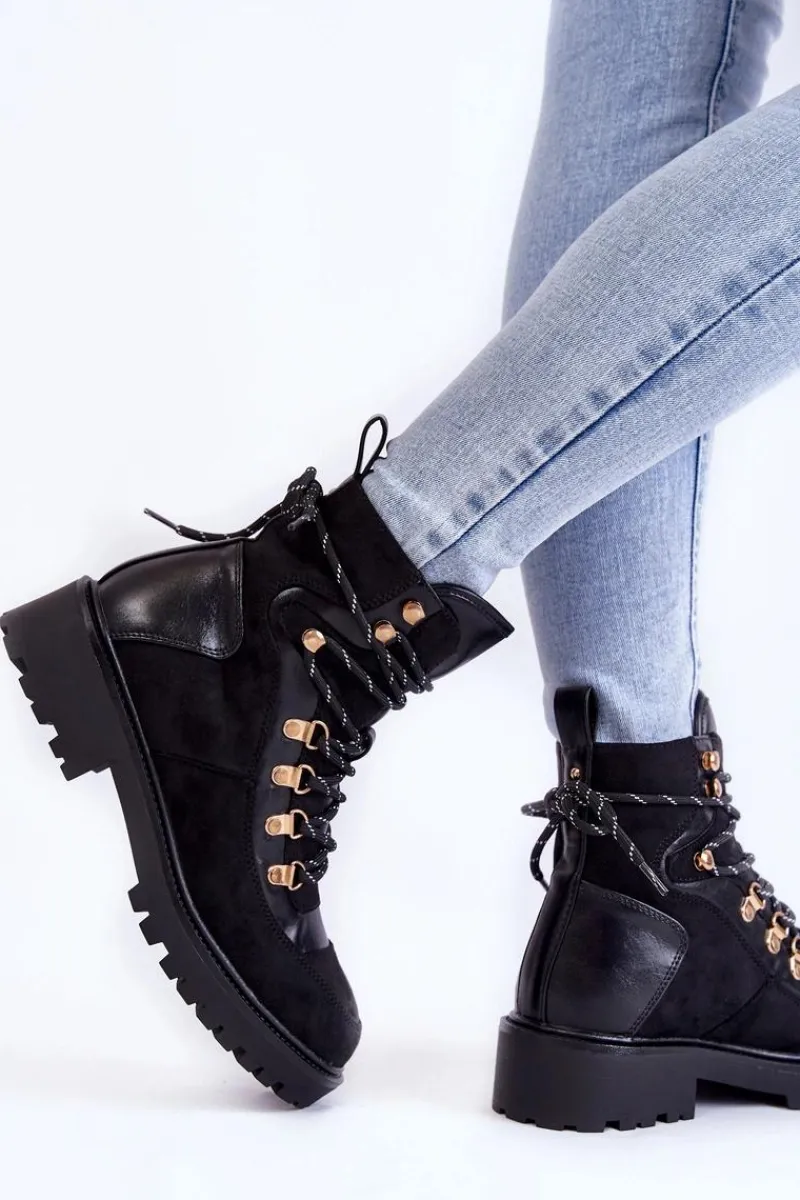Sale Damskie Ocieplane Botki Sznurowane Czarne Jesse Damskie Damskie Trapery|Botki Sznurowane