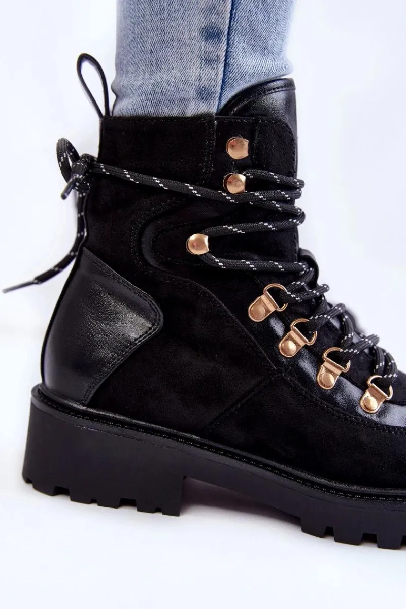 Sale Damskie Ocieplane Botki Sznurowane Czarne Jesse Damskie Damskie Trapery|Botki Sznurowane