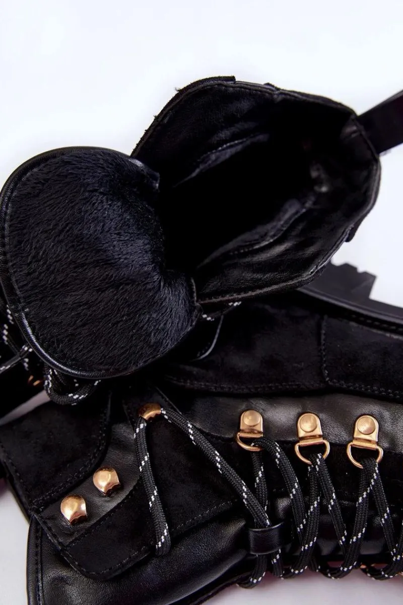 Sale Damskie Ocieplane Botki Sznurowane Czarne Jesse Damskie Damskie Trapery|Botki Sznurowane