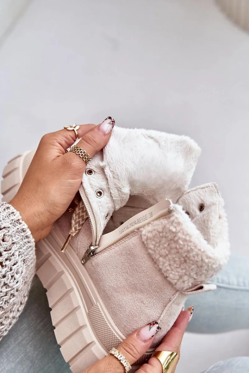 Botki Ocieplane|Damskie Trapery>Evento Damskie Ocieplane Botki Trapery Na Platformie Beżowe Alcyhen