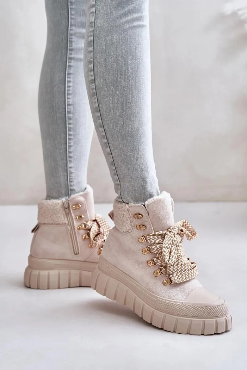 Botki Ocieplane|Damskie Trapery>Evento Damskie Ocieplane Botki Trapery Na Platformie Beżowe Alcyhen