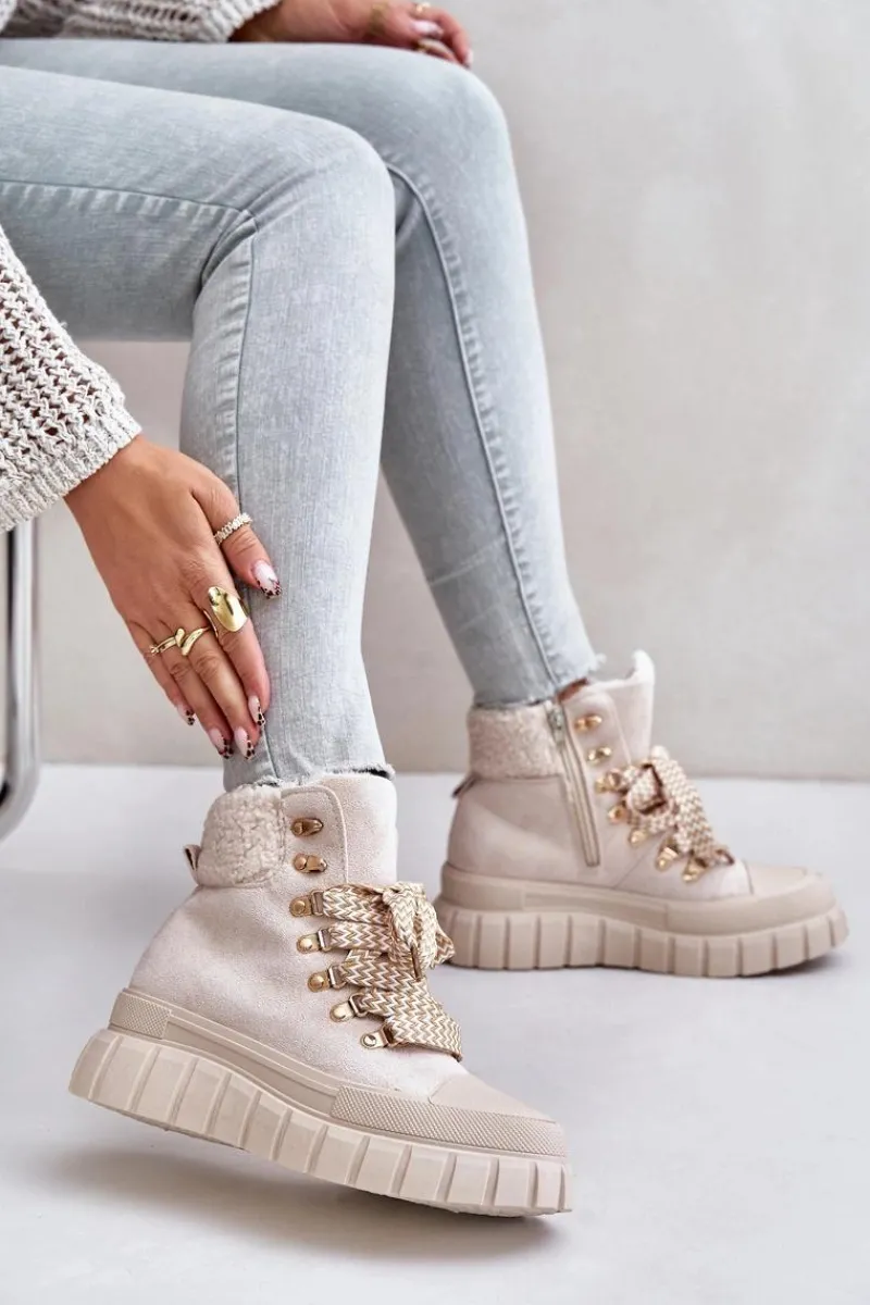Botki Ocieplane|Damskie Trapery>Evento Damskie Ocieplane Botki Trapery Na Platformie Beżowe Alcyhen