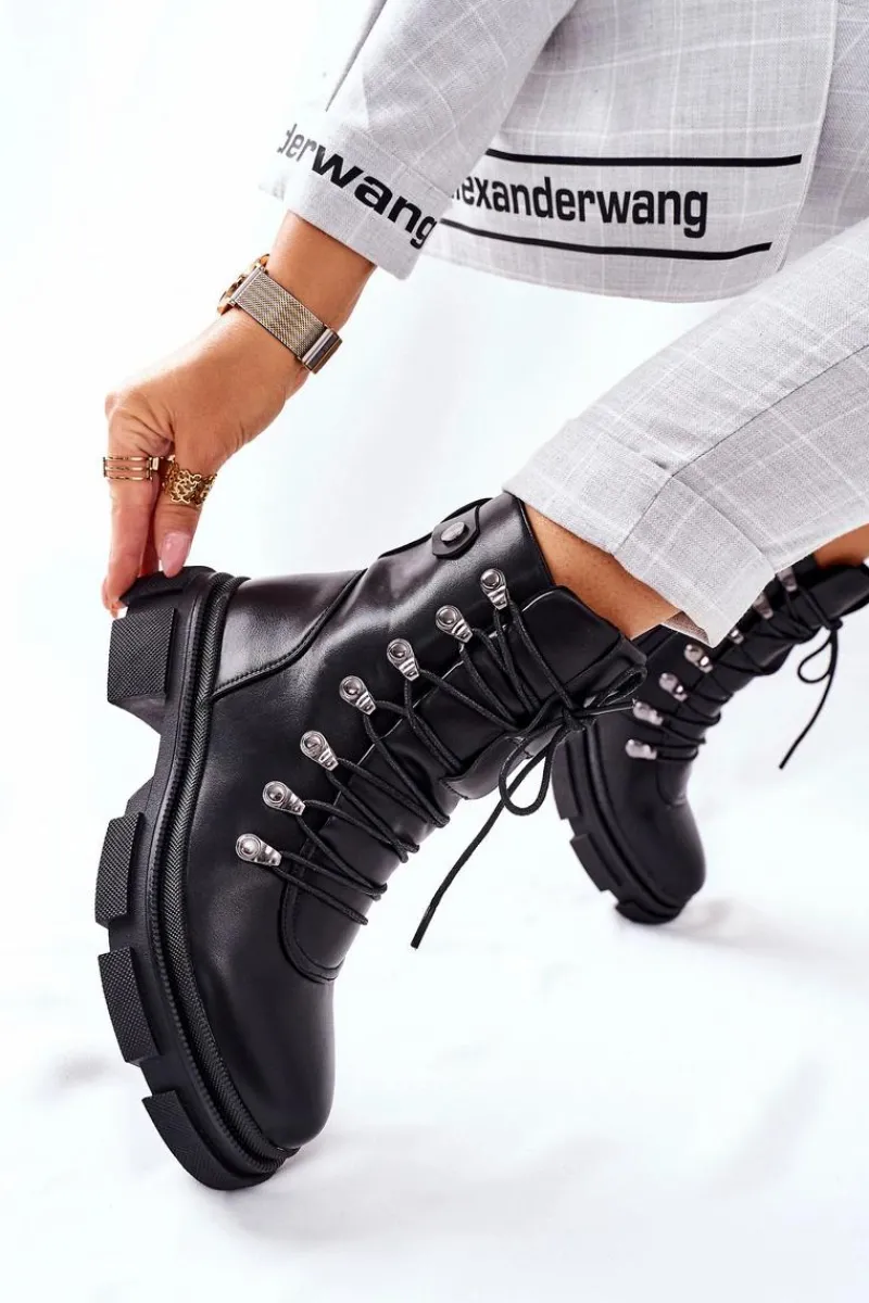 Botki Na Słupku|Czarne Botki>Boto Damskie Ocieplane Botki Trapery Czarne Perfect