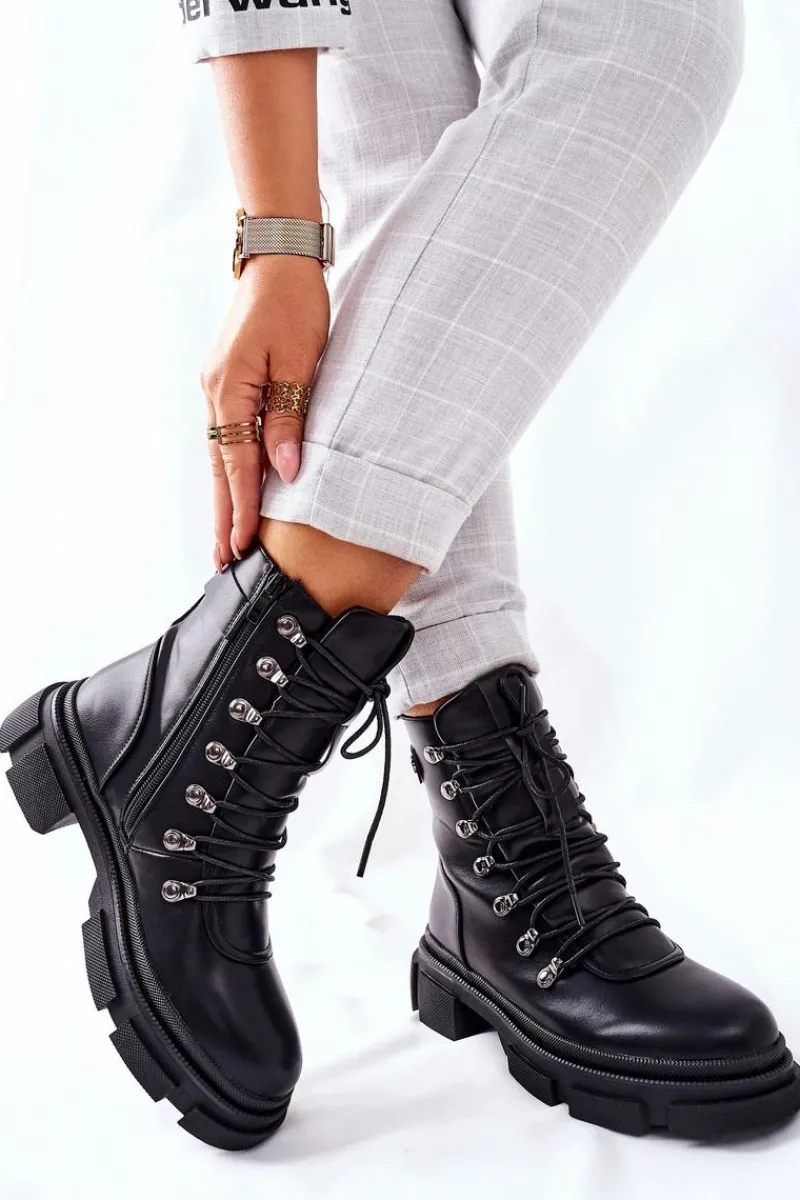 Botki Na Słupku|Czarne Botki>Boto Damskie Ocieplane Botki Trapery Czarne Perfect