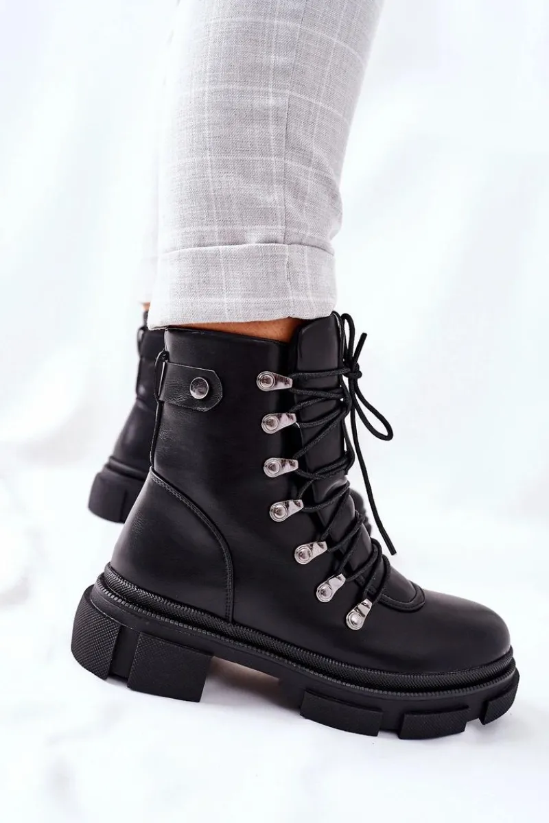 Botki Na Słupku|Czarne Botki>Boto Damskie Ocieplane Botki Trapery Czarne Perfect