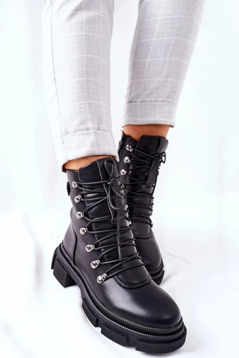 Botki Na Słupku|Czarne Botki>Boto Damskie Ocieplane Botki Trapery Czarne Perfect