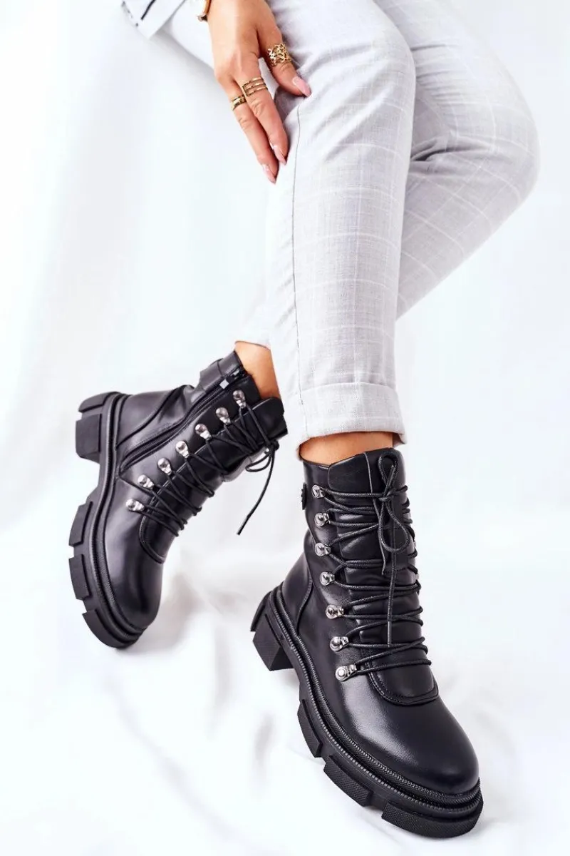 Botki Na Słupku|Czarne Botki>Boto Damskie Ocieplane Botki Trapery Czarne Perfect