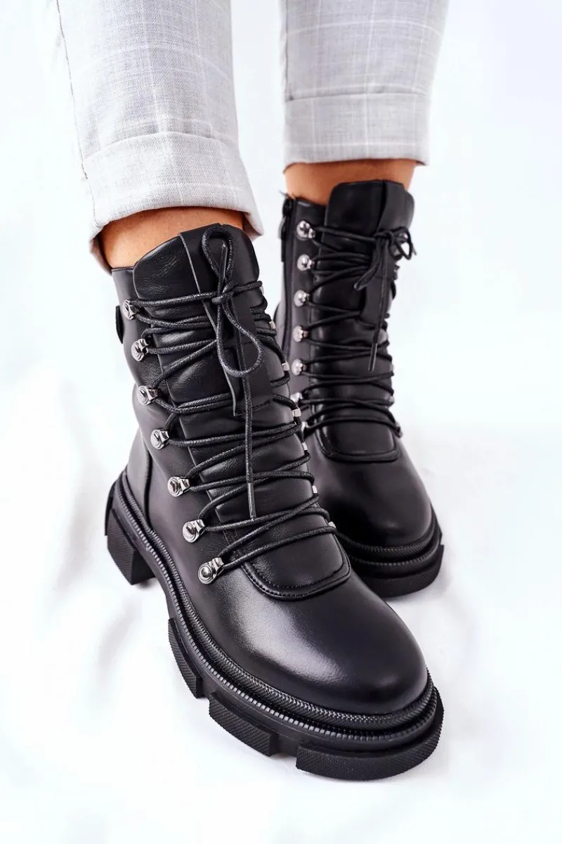 Botki Na Słupku|Czarne Botki>Boto Damskie Ocieplane Botki Trapery Czarne Perfect