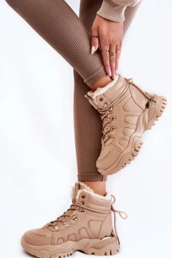 Damskie Trapery|Botki Sznurowane>Evento Damskie Ocieplane Botki Trapery Na Platformie Beżowe Ofelia