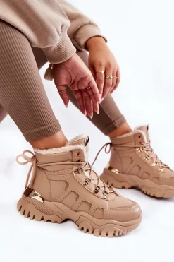Damskie Trapery|Botki Sznurowane></noscript>Evento Damskie Ocieplane Botki Trapery Na Platformie Beżowe Ofelia
