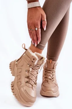 Damskie Trapery|Botki Sznurowane></noscript>Evento Damskie Ocieplane Botki Trapery Na Platformie Beżowe Ofelia