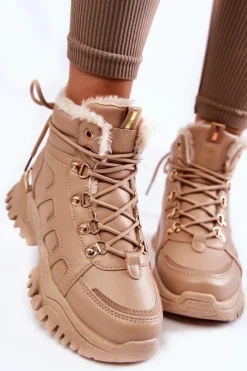 Damskie Trapery|Botki Sznurowane></noscript>Evento Damskie Ocieplane Botki Trapery Na Platformie Beżowe Ofelia