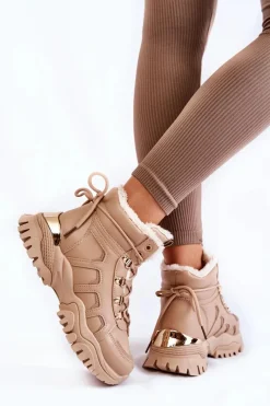 Damskie Trapery|Botki Sznurowane></noscript>Evento Damskie Ocieplane Botki Trapery Na Platformie Beżowe Ofelia