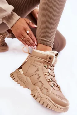 Damskie Trapery|Botki Sznurowane></noscript>Evento Damskie Ocieplane Botki Trapery Na Platformie Beżowe Ofelia