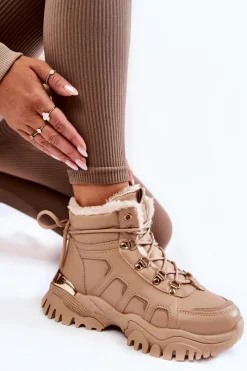 Damskie Trapery|Botki Sznurowane></noscript>Evento Damskie Ocieplane Botki Trapery Na Platformie Beżowe Ofelia