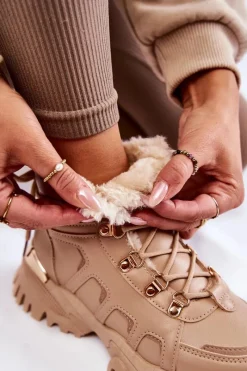 Damskie Trapery|Botki Sznurowane></noscript>Evento Damskie Ocieplane Botki Trapery Na Platformie Beżowe Ofelia