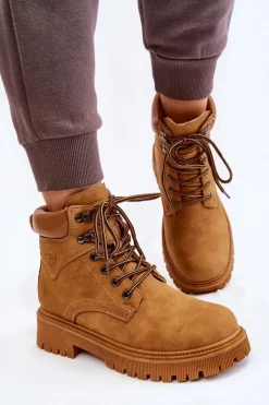 Damskie Trapery|Botki Sznurowane>Boto Damskie Ocieplane Botki Trapery Sznurowane Camel Halfway