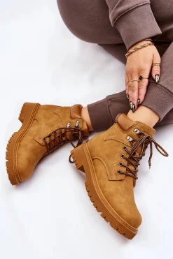 Damskie Trapery|Botki Sznurowane></noscript>Boto Damskie Ocieplane Botki Trapery Sznurowane Camel Halfway