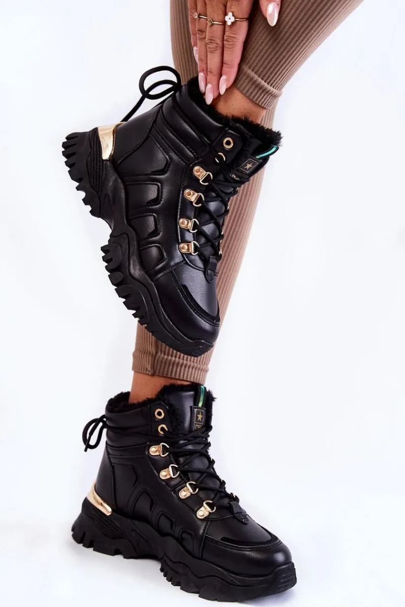 Clearance Damskie Ocieplane Botki Trapery Na Platformie Czarne Ofelia Damskie Damskie Trapery|Botki Sznurowane