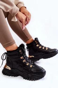 Clearance Damskie Ocieplane Botki Trapery Na Platformie Czarne Ofelia Damskie Damskie Trapery|Botki Sznurowane