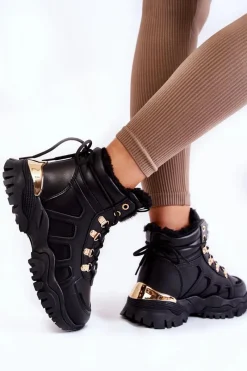 Clearance Damskie Ocieplane Botki Trapery Na Platformie Czarne Ofelia Damskie Damskie Trapery|Botki Sznurowane