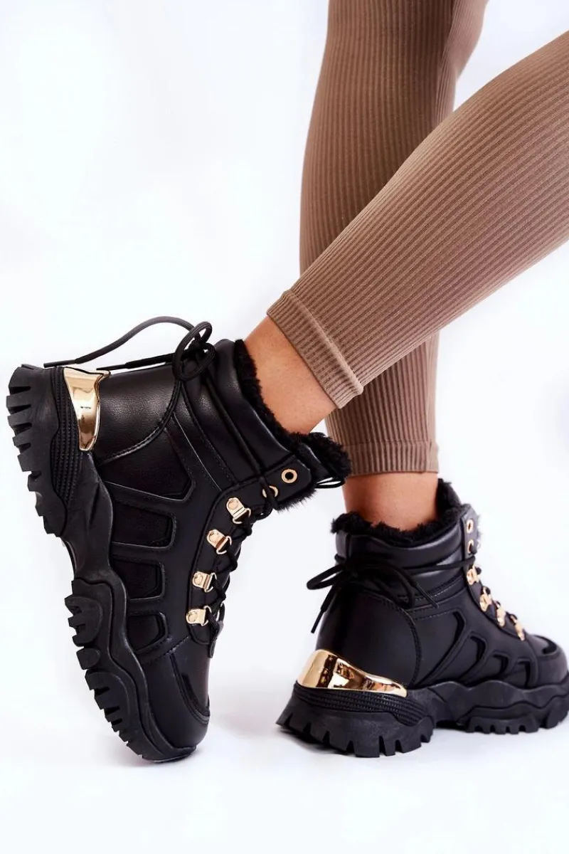Clearance Damskie Ocieplane Botki Trapery Na Platformie Czarne Ofelia Damskie Damskie Trapery|Botki Sznurowane