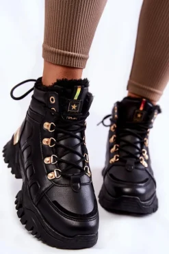 Clearance Damskie Ocieplane Botki Trapery Na Platformie Czarne Ofelia Damskie Damskie Trapery|Botki Sznurowane