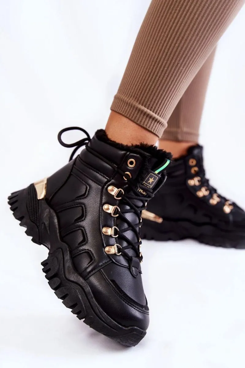 Clearance Damskie Ocieplane Botki Trapery Na Platformie Czarne Ofelia Damskie Damskie Trapery|Botki Sznurowane