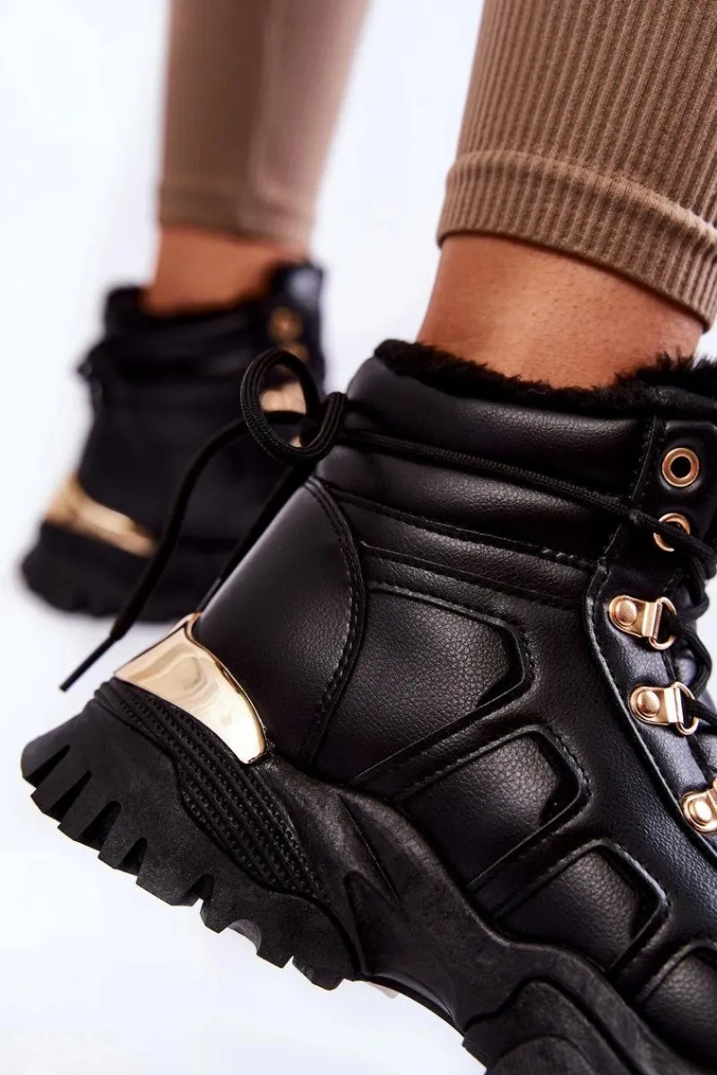 Clearance Damskie Ocieplane Botki Trapery Na Platformie Czarne Ofelia Damskie Damskie Trapery|Botki Sznurowane