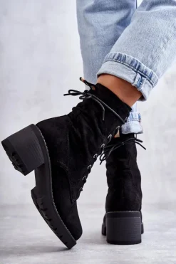 Damskie Trapery|Botki Sznurowane></noscript>Boto Damskie Ocieplane Botki Trapery Na Obcasie Czarne Julieta