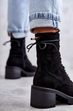 Damskie Trapery|Botki Sznurowane></noscript>Boto Damskie Ocieplane Botki Trapery Na Obcasie Czarne Julieta