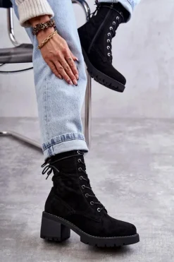 Damskie Trapery|Botki Sznurowane></noscript>Boto Damskie Ocieplane Botki Trapery Na Obcasie Czarne Julieta