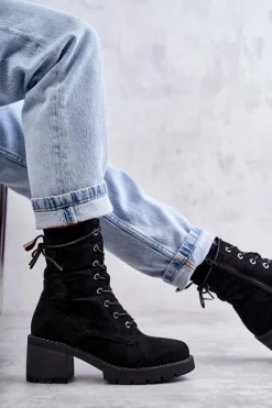 Damskie Trapery|Botki Sznurowane></noscript>Boto Damskie Ocieplane Botki Trapery Na Obcasie Czarne Julieta