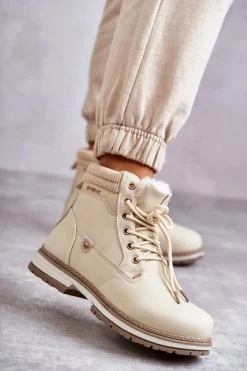 Damskie Ocieplane Botki Trapery Beżowe Liv Damskie Damskie Trapery|Botki Sznurowane