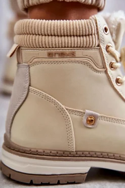 Damskie Ocieplane Botki Trapery Beżowe Liv Damskie Damskie Trapery|Botki Sznurowane