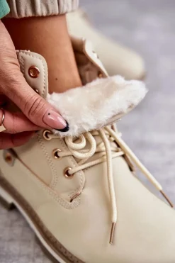 Damskie Ocieplane Botki Trapery Beżowe Liv Damskie Damskie Trapery|Botki Sznurowane