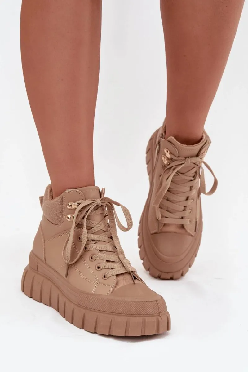 Online Damskie Ocieplane Botki Trapery Na Platformie Camel Carenna Damskie Botki Ocieplane|Damskie Trapery