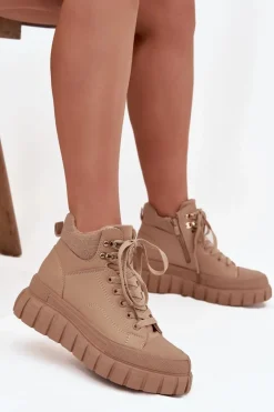 Online Damskie Ocieplane Botki Trapery Na Platformie Camel Carenna Damskie Botki Ocieplane|Damskie Trapery