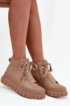 Online Damskie Ocieplane Botki Trapery Na Platformie Camel Carenna Damskie Botki Ocieplane|Damskie Trapery