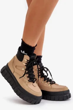 Outlet Damskie Ocieplane Botki Trapery Na Platformie Brązowe Jelenia Damskie Botki Ocieplane|Damskie Trapery