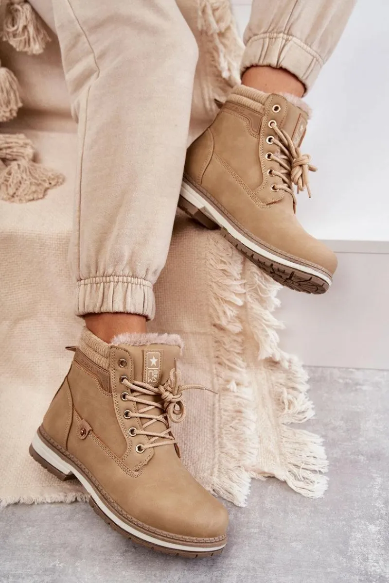 Hot Damskie Ocieplane Botki Trapery Ciemny Beż Liv Damskie Damskie Trapery|Botki Sznurowane