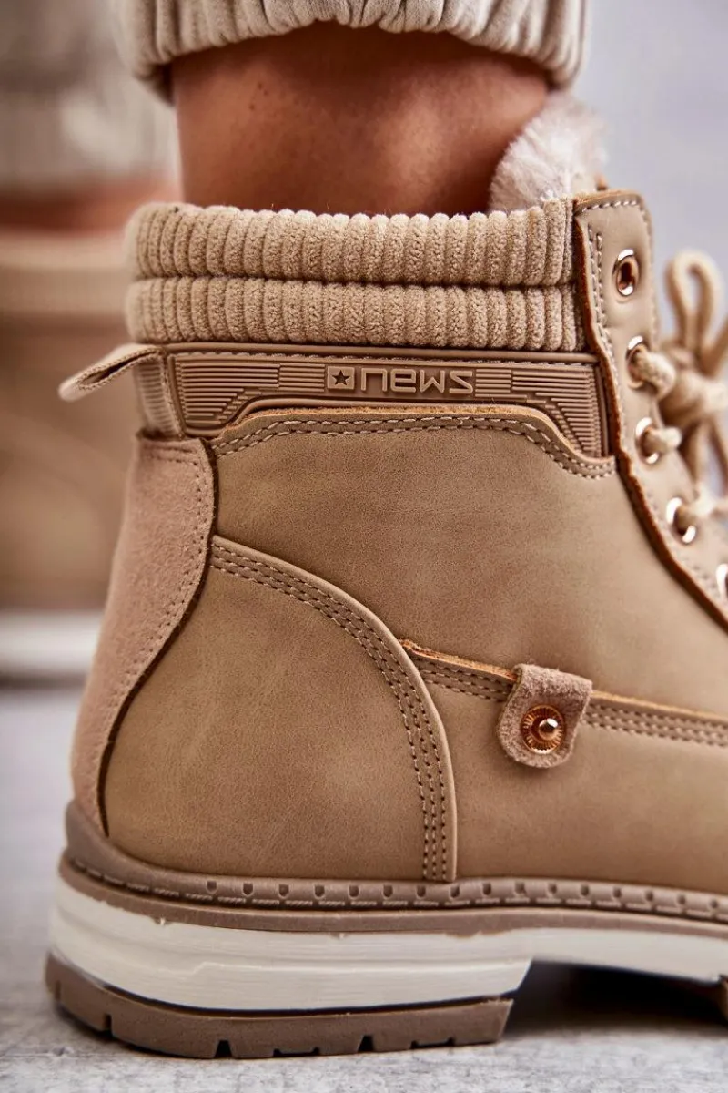 Hot Damskie Ocieplane Botki Trapery Ciemny Beż Liv Damskie Damskie Trapery|Botki Sznurowane