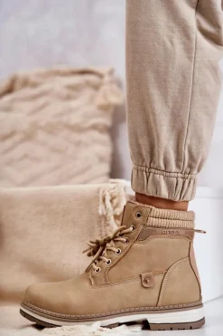 Hot Damskie Ocieplane Botki Trapery Ciemny Beż Liv Damskie Damskie Trapery|Botki Sznurowane